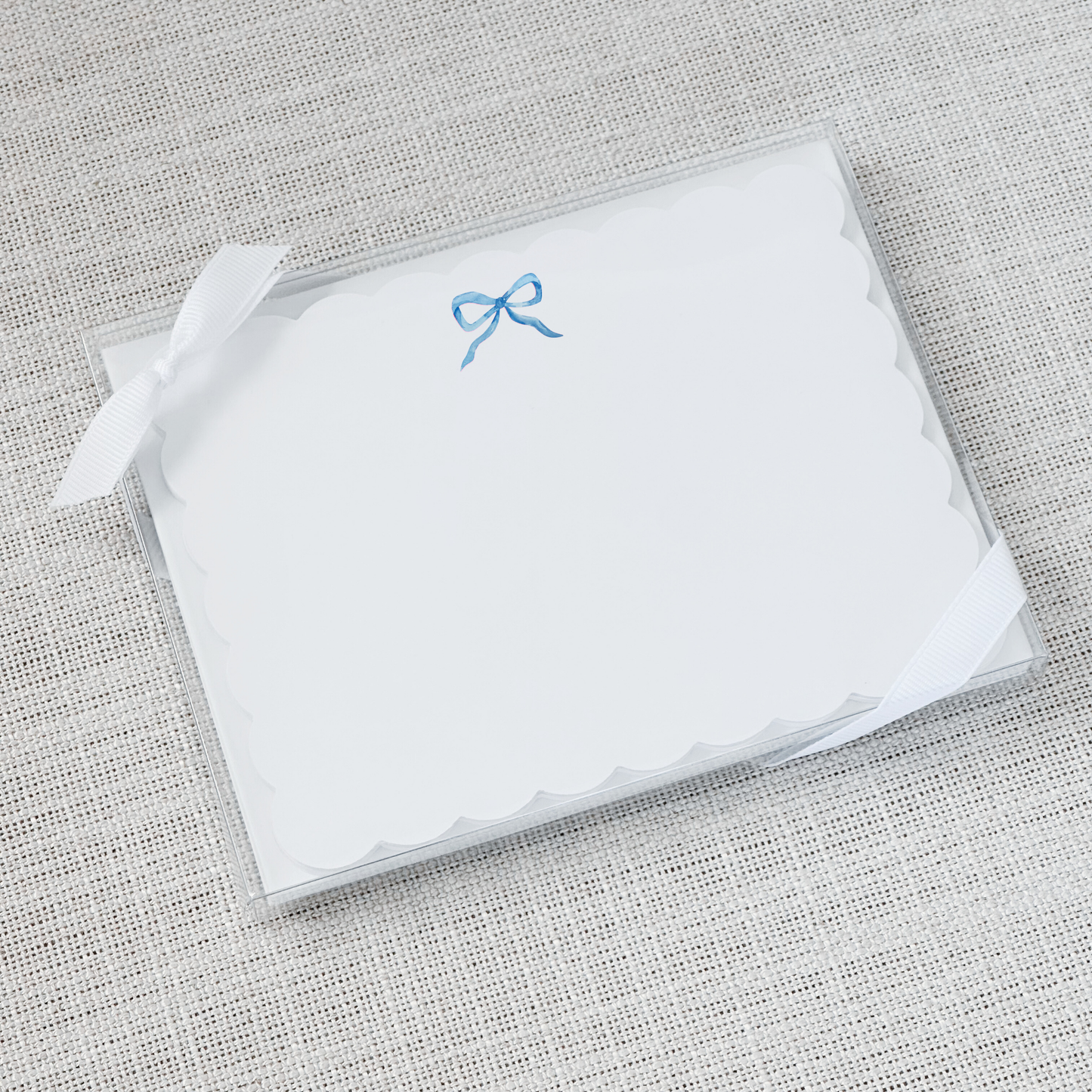 Scallop Flat Notecard Set of 15 - Blue Bow