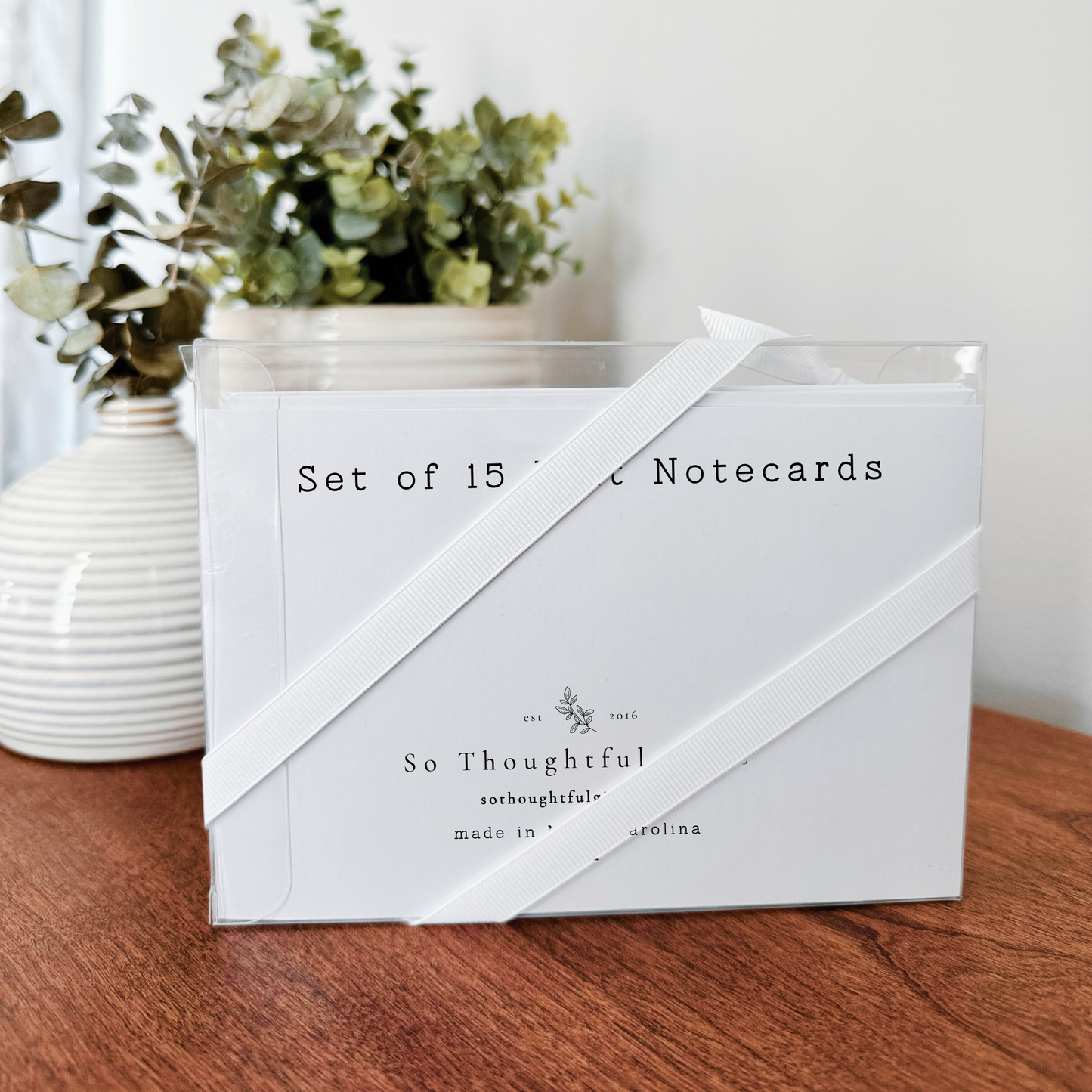 Scallop Flat Notecard Set of 15 - Blue Bow