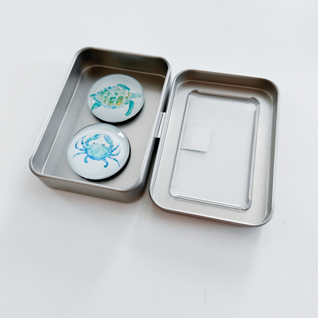 Glass Magnet Tin Set of 2 - Beach