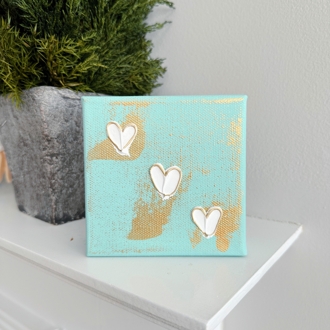 Hand-painted Textured 3 Mini Hearts | Multiple Colors