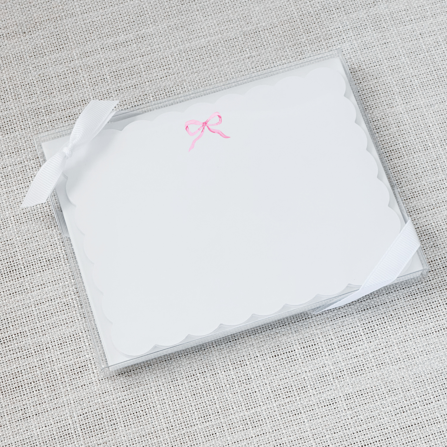Scallop Flat Notecard Set of 15 - Pink Bow