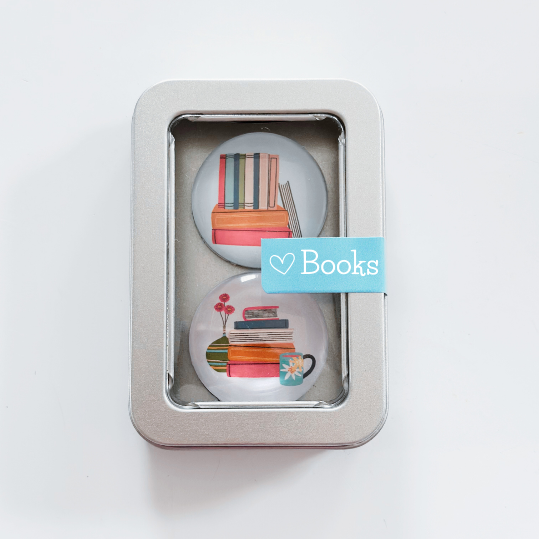 Glass Magnet Tin Set of 2 - Love Books