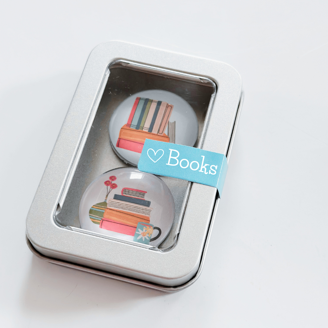 Glass Magnet Tin Set of 2 - Love Books