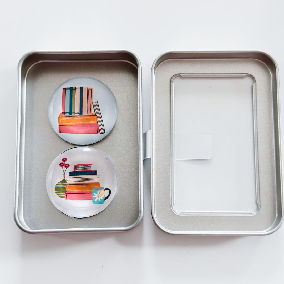 Glass Magnet Tin Set of 2 - Love Books
