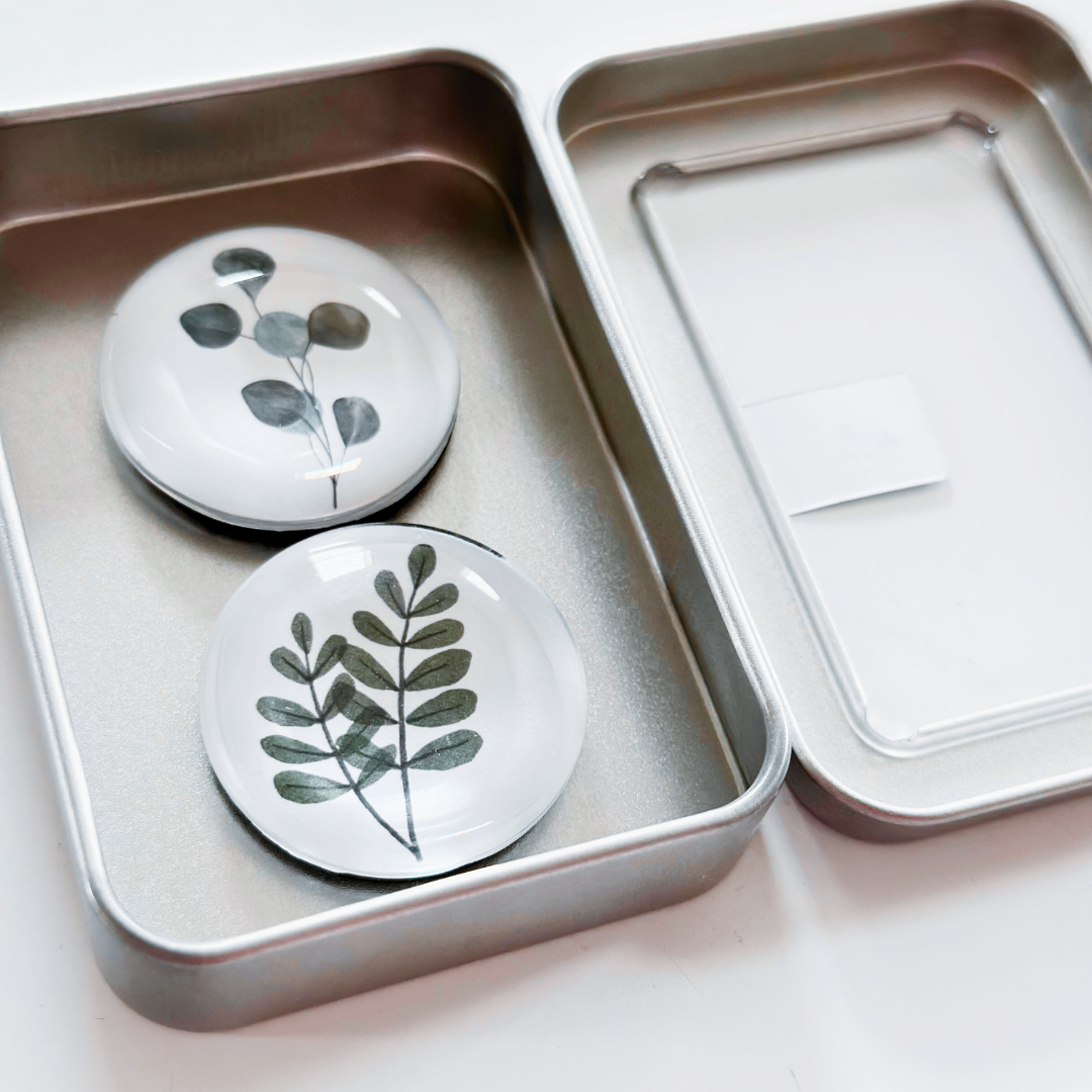 Glass Magnet Tin Set of 2 - Botanicals