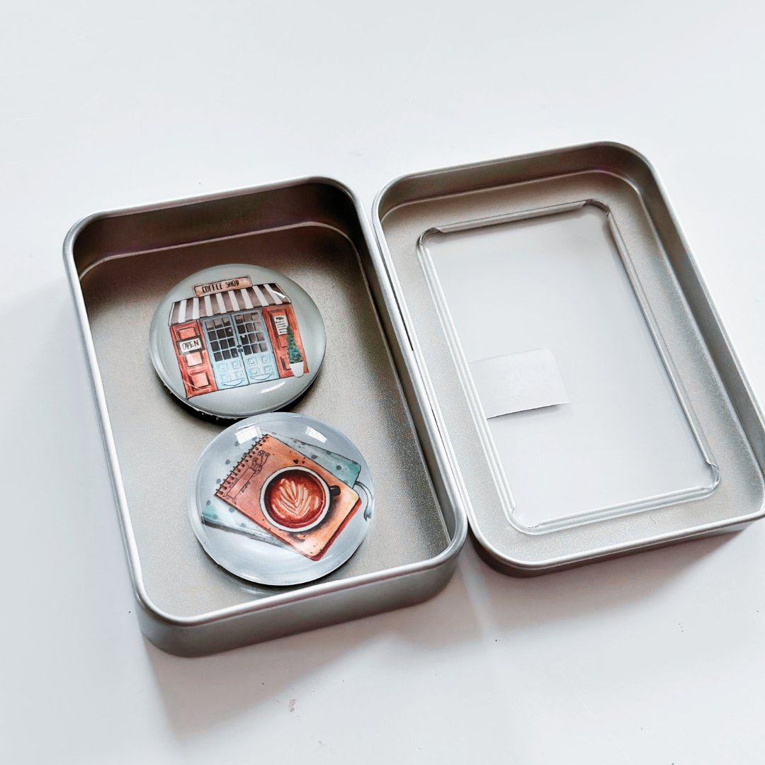 Glass Magnet Tin Set of 2 - Coffee Shop