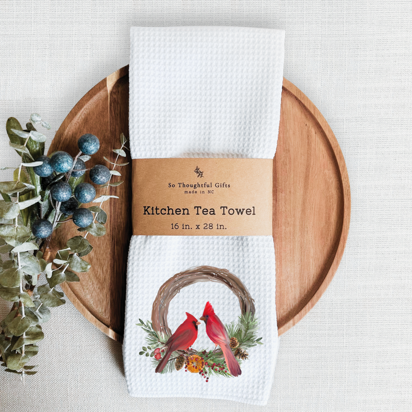 Christmas Dish Towel - Cardinal Wreath