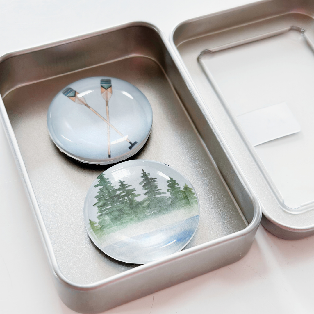 Glass Magnet Tin Set of 2 - Lake