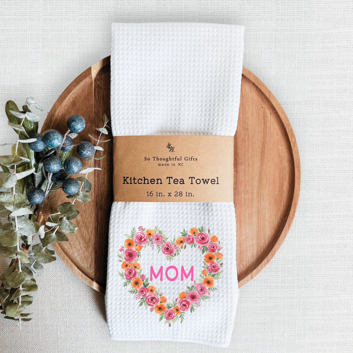 Mother’s Day Dish Towel - Floral MOM Heart Wreath