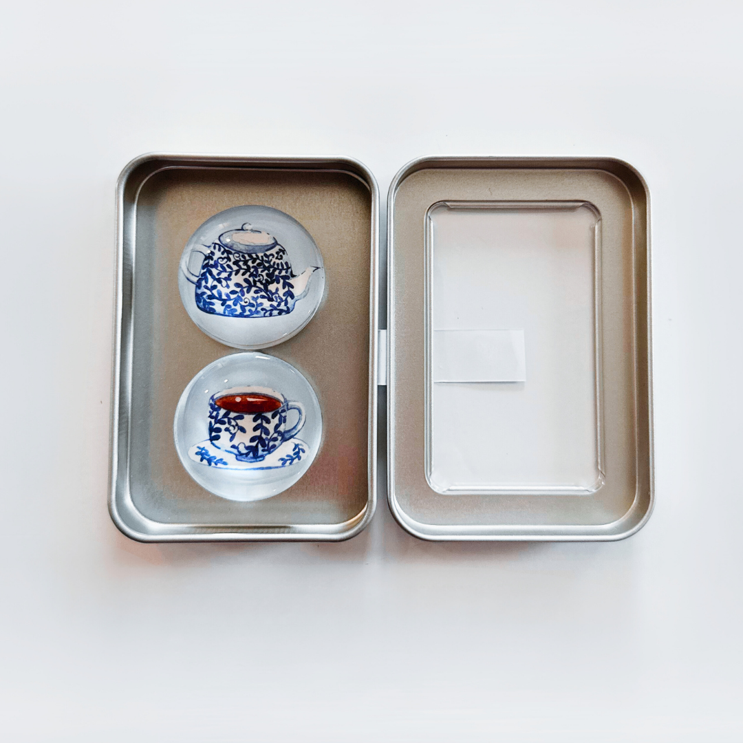 Glass Magnet Tin Set of 2 - Tea Time