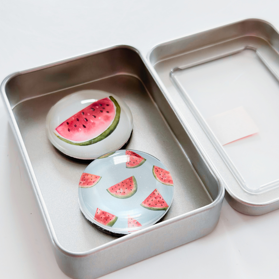 Glass Magnet Tin Set of 2 - Watermelon