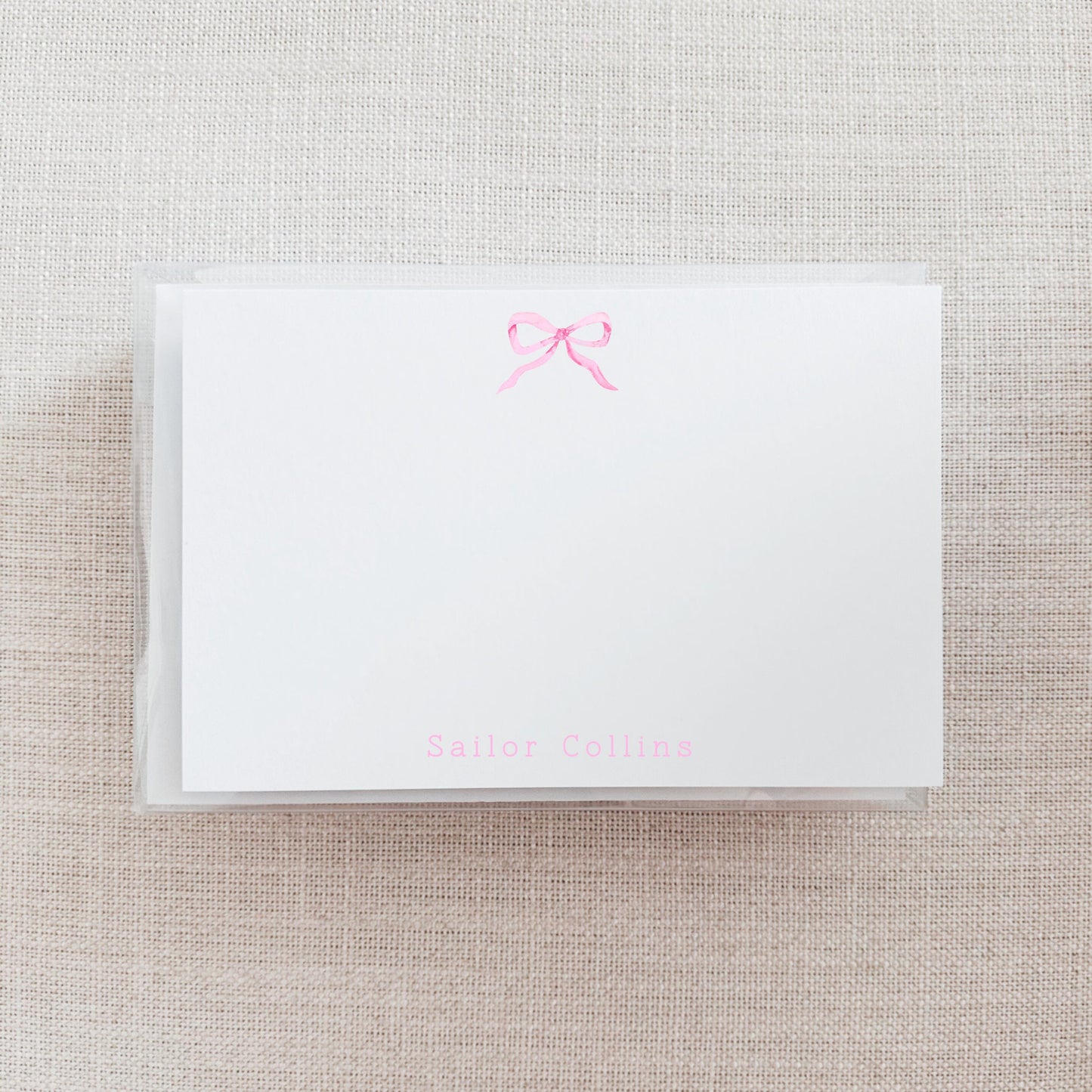 Custom Note Card Set - Watercolor Pink Bows