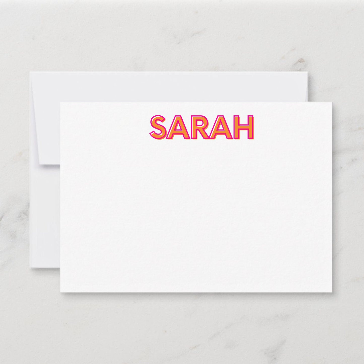 Custom Shadow Text Note Card Set - Pink & Orange