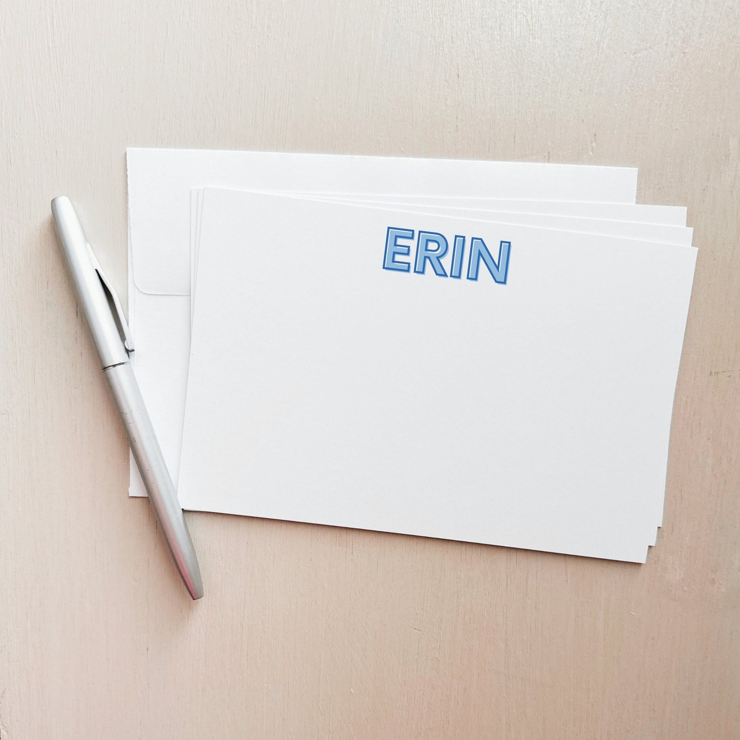 Custom Shadow Text Note Card Set - Light Blue