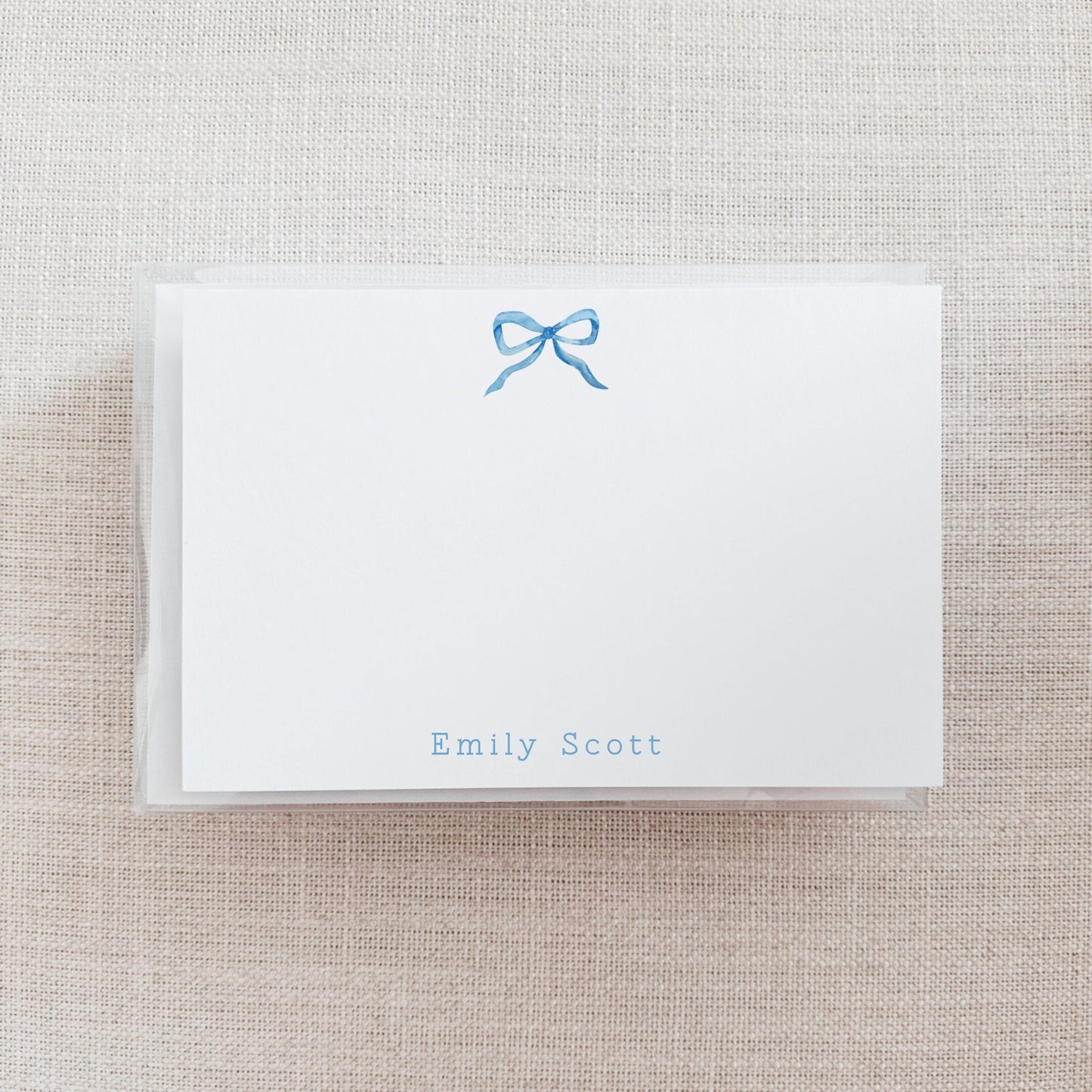 Custom Note Card Set - Watercolor Blue Bow
