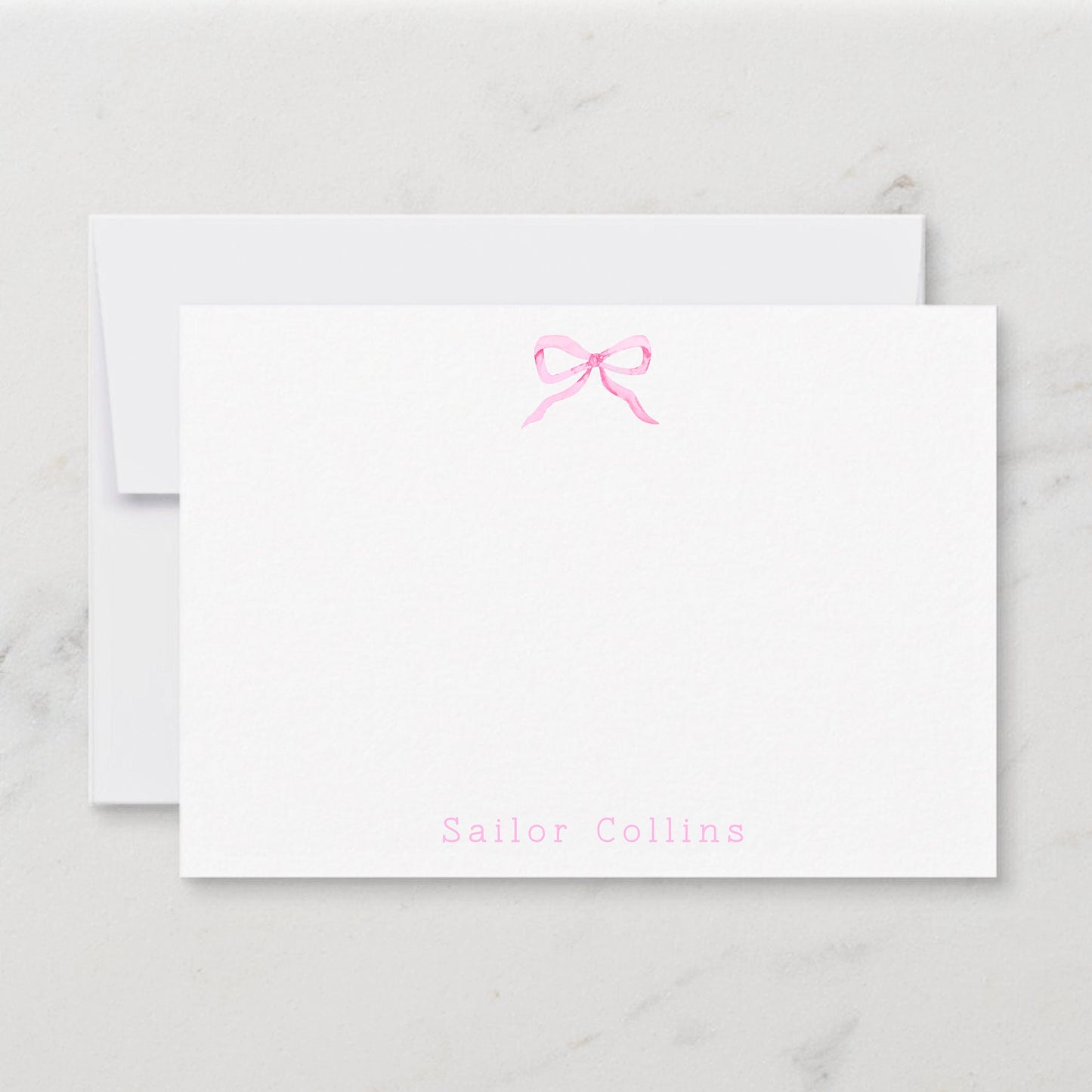 Custom Note Card Set - Watercolor Pink Bows