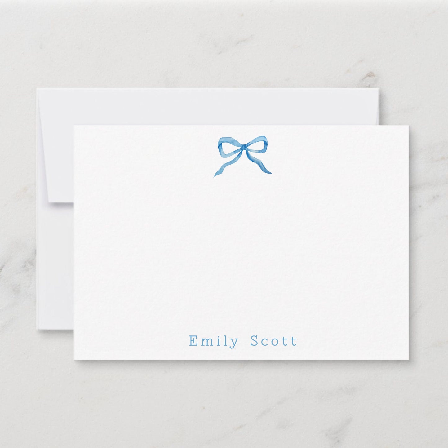 Custom Note Card Set - Watercolor Blue Bow