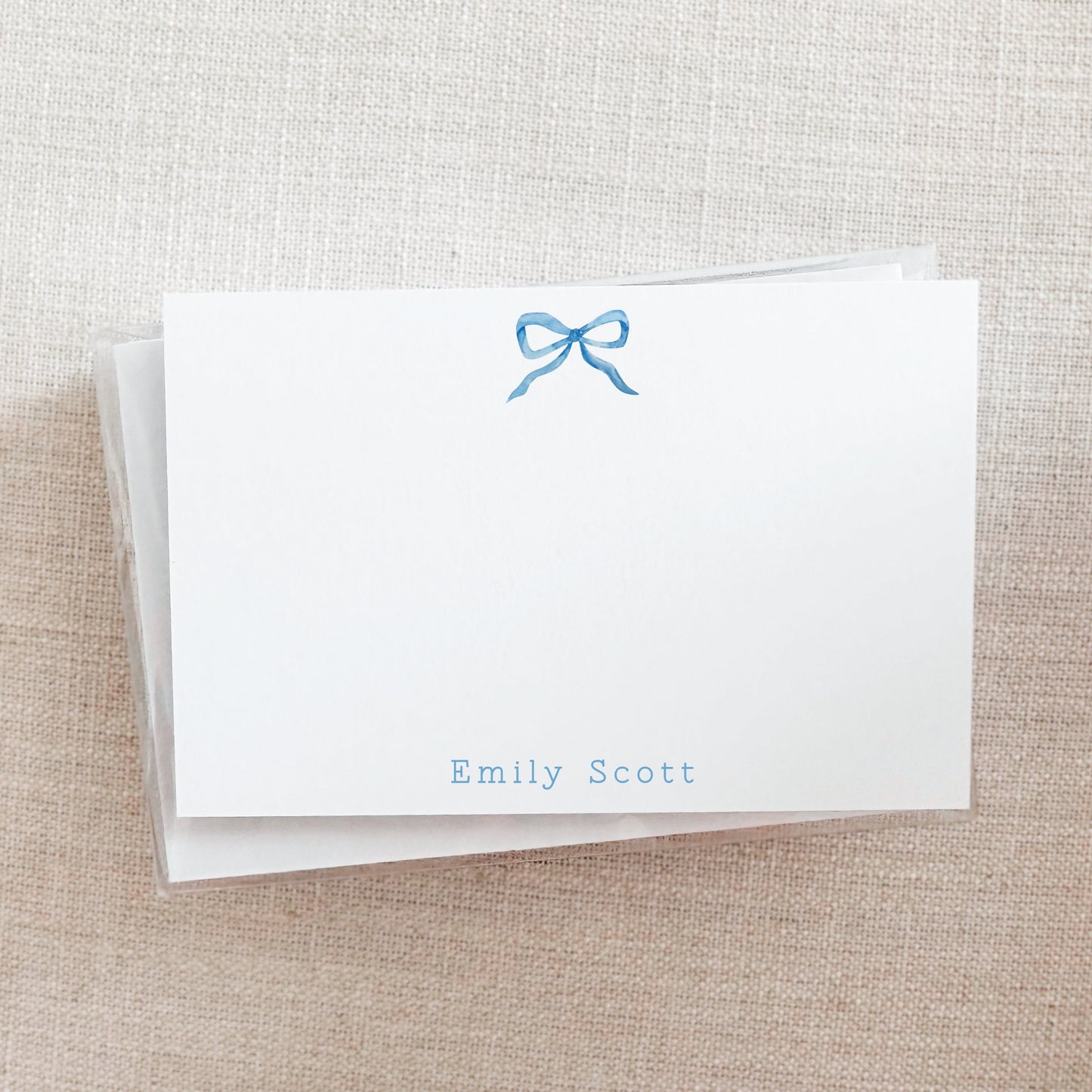Custom Note Card Set - Watercolor Blue Bow