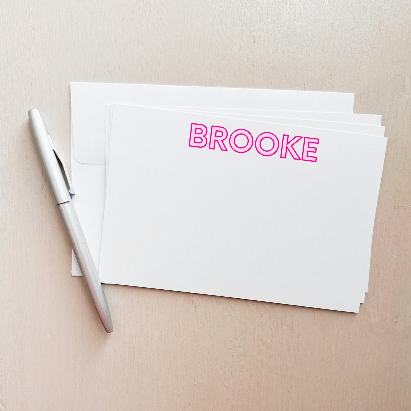 Custom Shadow Text Note Card Set - Pink