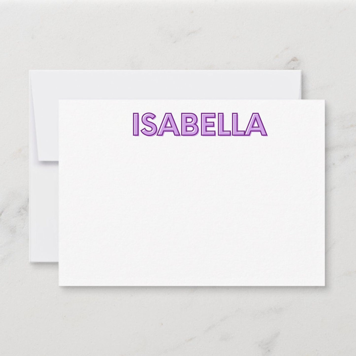 Custom Shadow Text Note Card Set - Purple