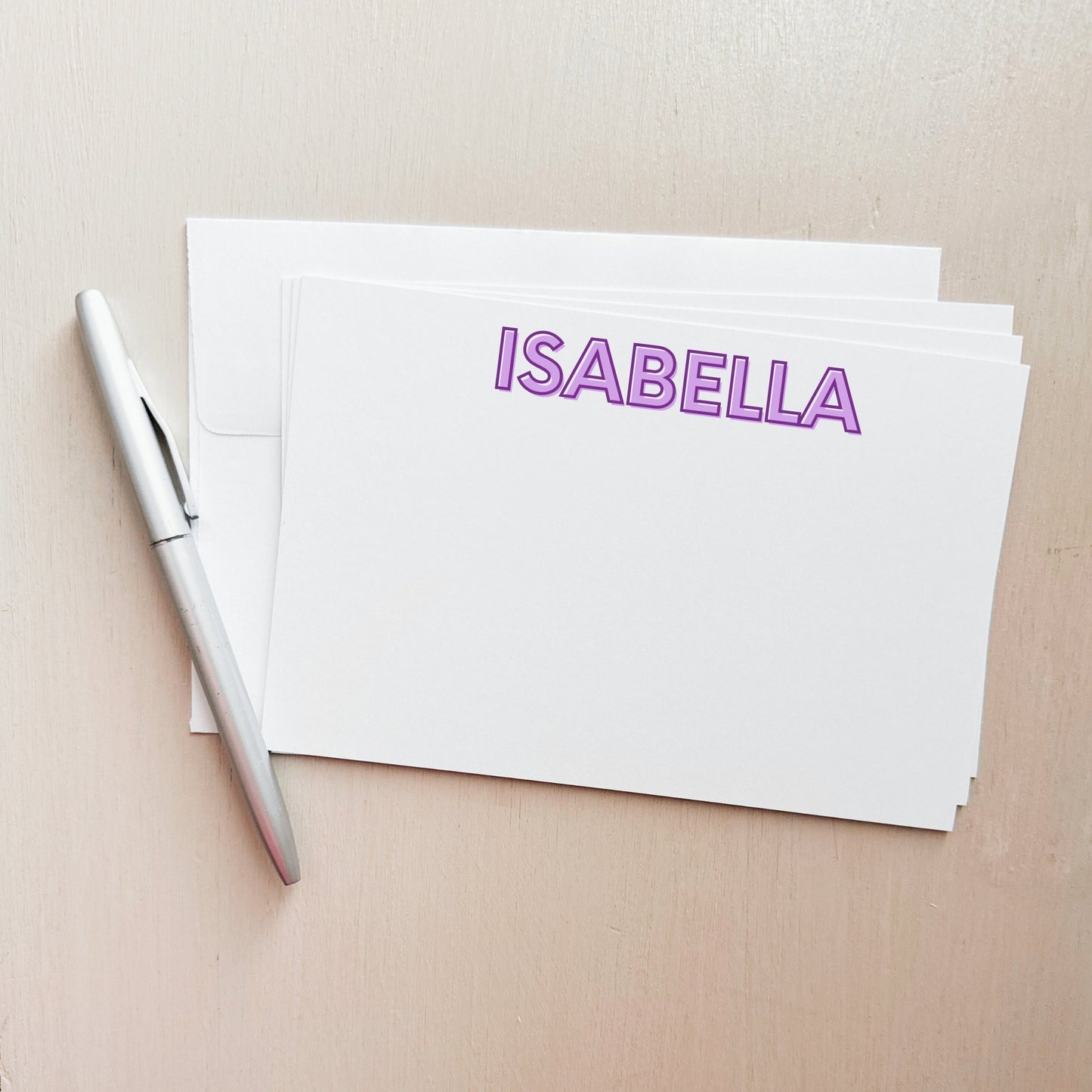Custom Shadow Text Note Card Set - Purple