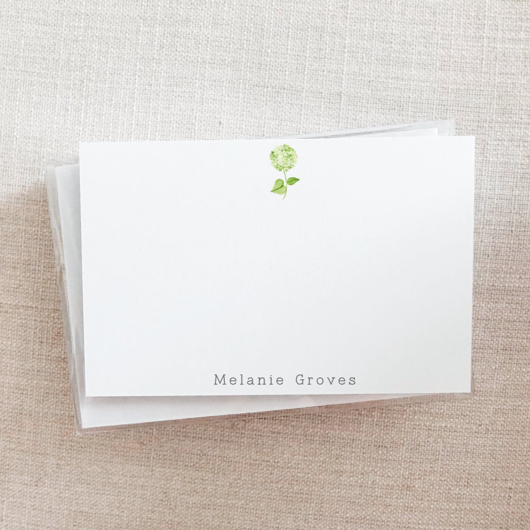 Custom Hydrangea Stationery Set - Green