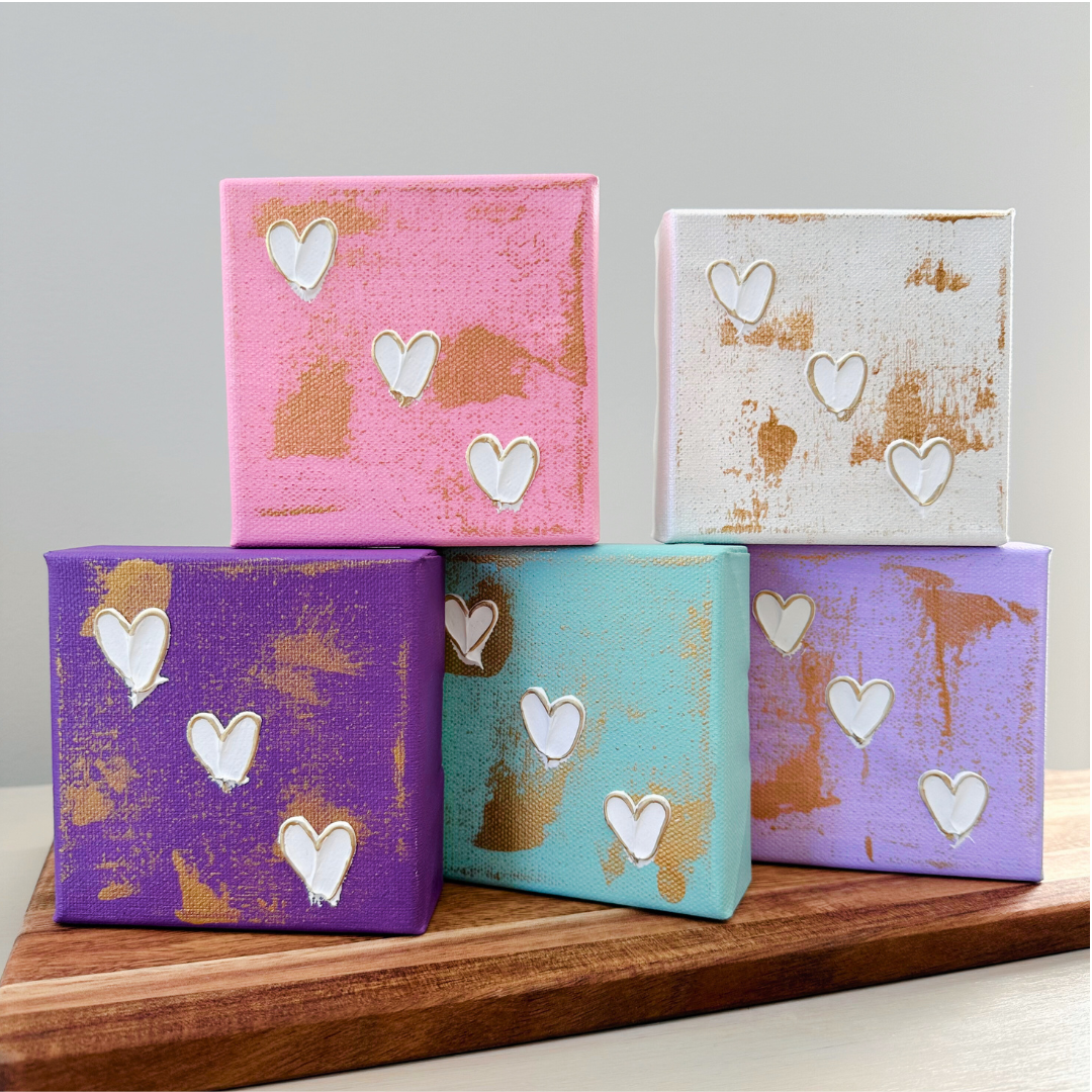 Hand-painted Textured 3 Mini Hearts | Multiple Colors