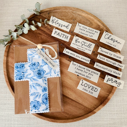 Fabric Cross -Blue Floral | Gift Wrapped