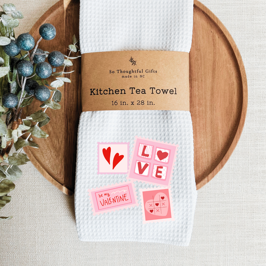 Valentine Dish Towel - Postage Stamps