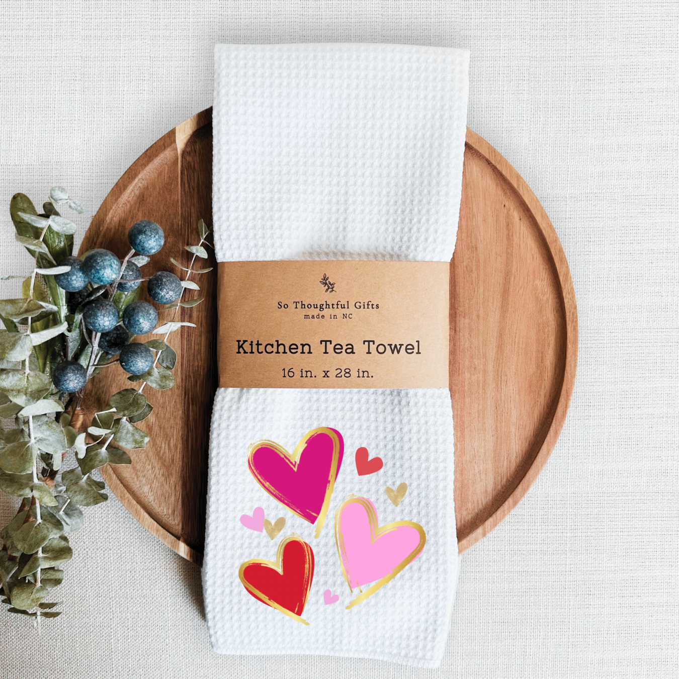 Valentine Dish Towel - Faux Metallic Hearts