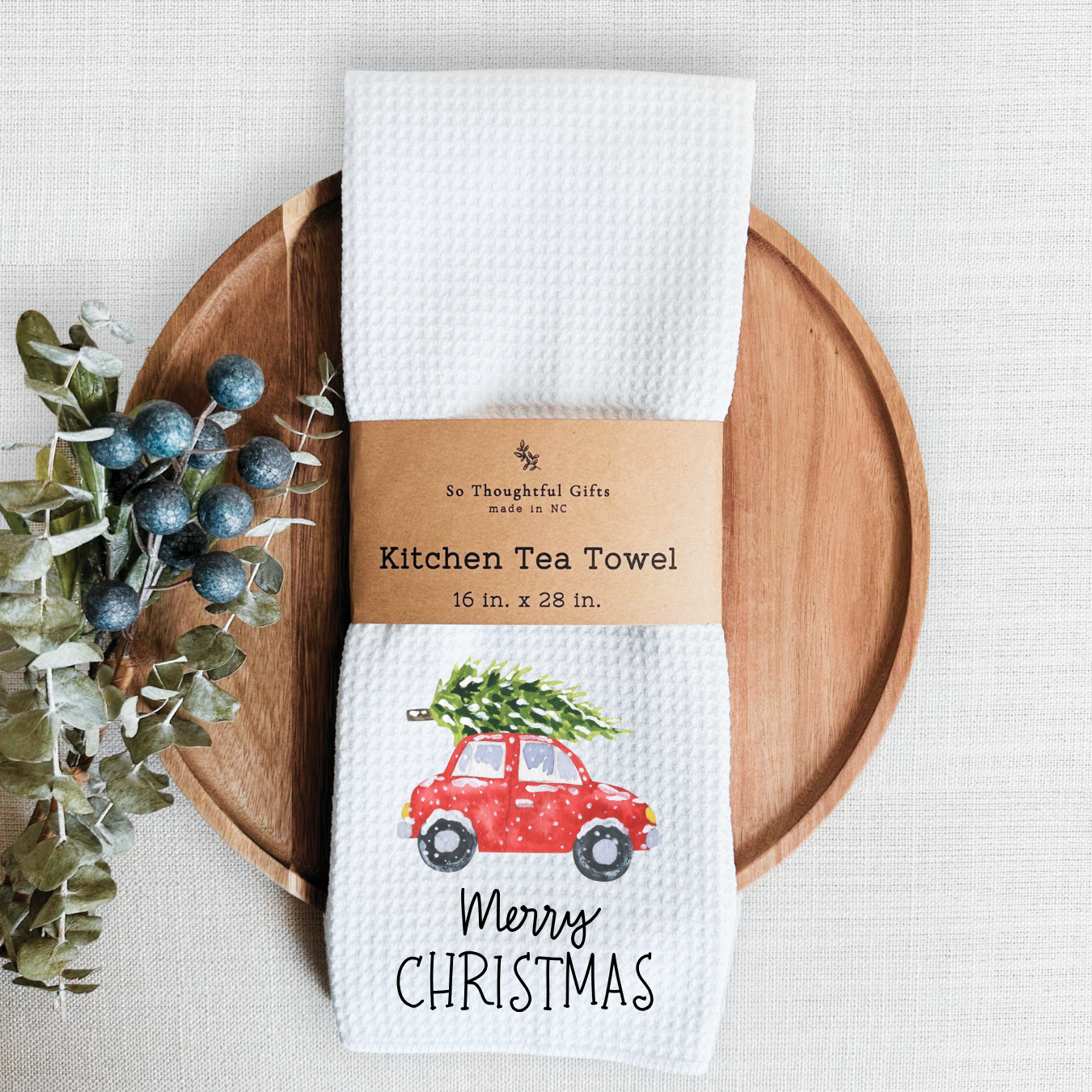 Christmas Dish Towel - Merry Christmas Car