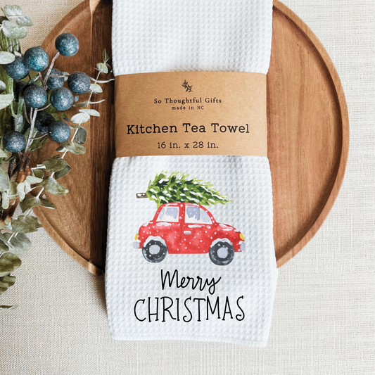Christmas Dish Towel - Merry Christmas Car