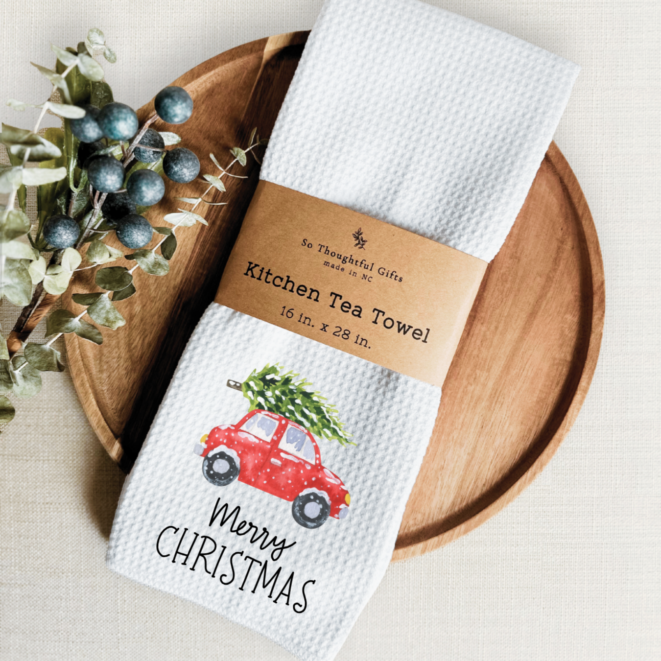Christmas Dish Towel - Merry Christmas Car