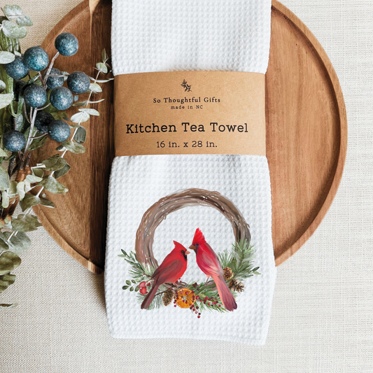 Christmas Dish Towel - Cardinal Wreath