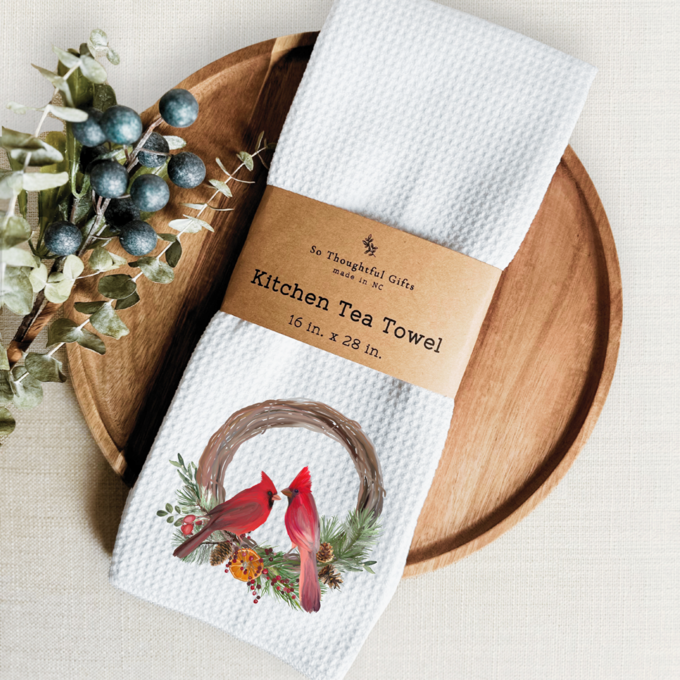 Christmas Dish Towel - Cardinal Wreath