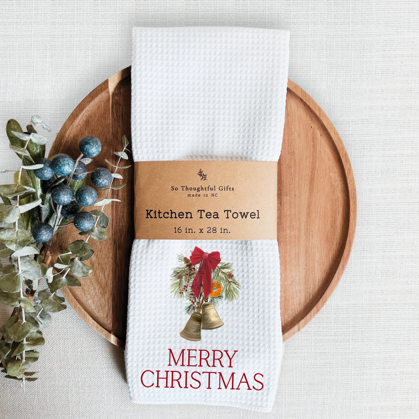 Christmas Dish Towel - Merry Christmas Bells