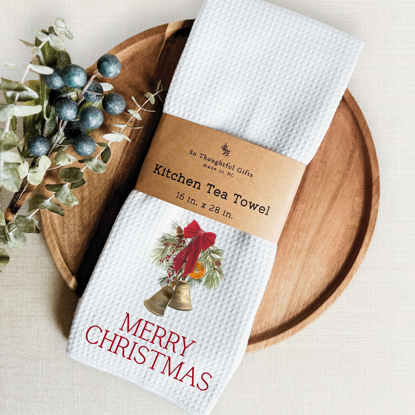 Christmas Dish Towel - Merry Christmas Bells