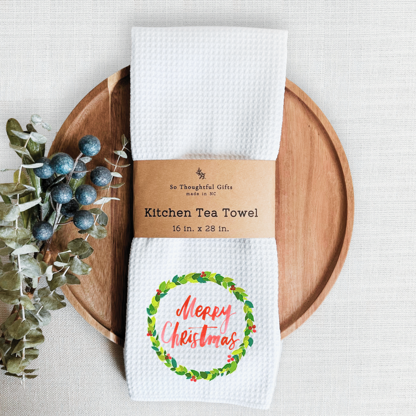 Christmas Dish Towel - Merry Christmas Wreath