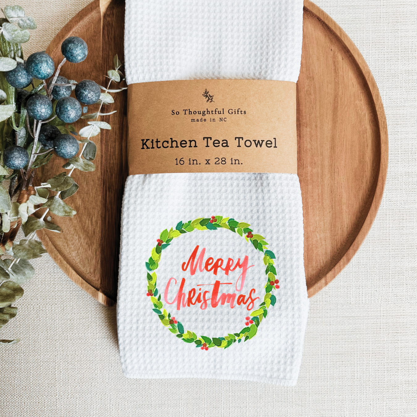 Christmas Dish Towel - Merry Christmas Wreath