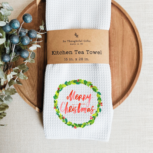 Christmas Dish Towel - Merry Christmas Wreath