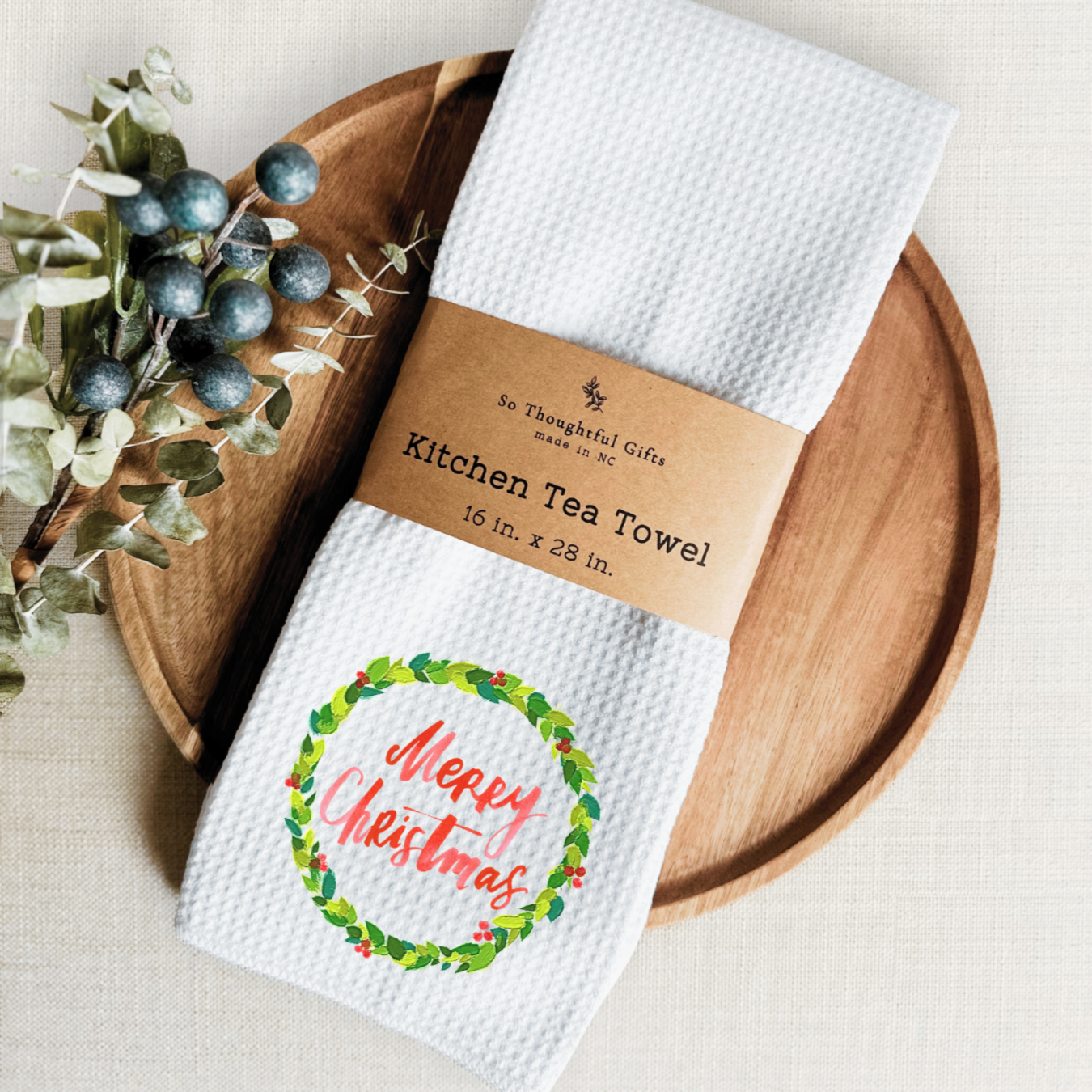 Christmas Dish Towel - Merry Christmas Wreath
