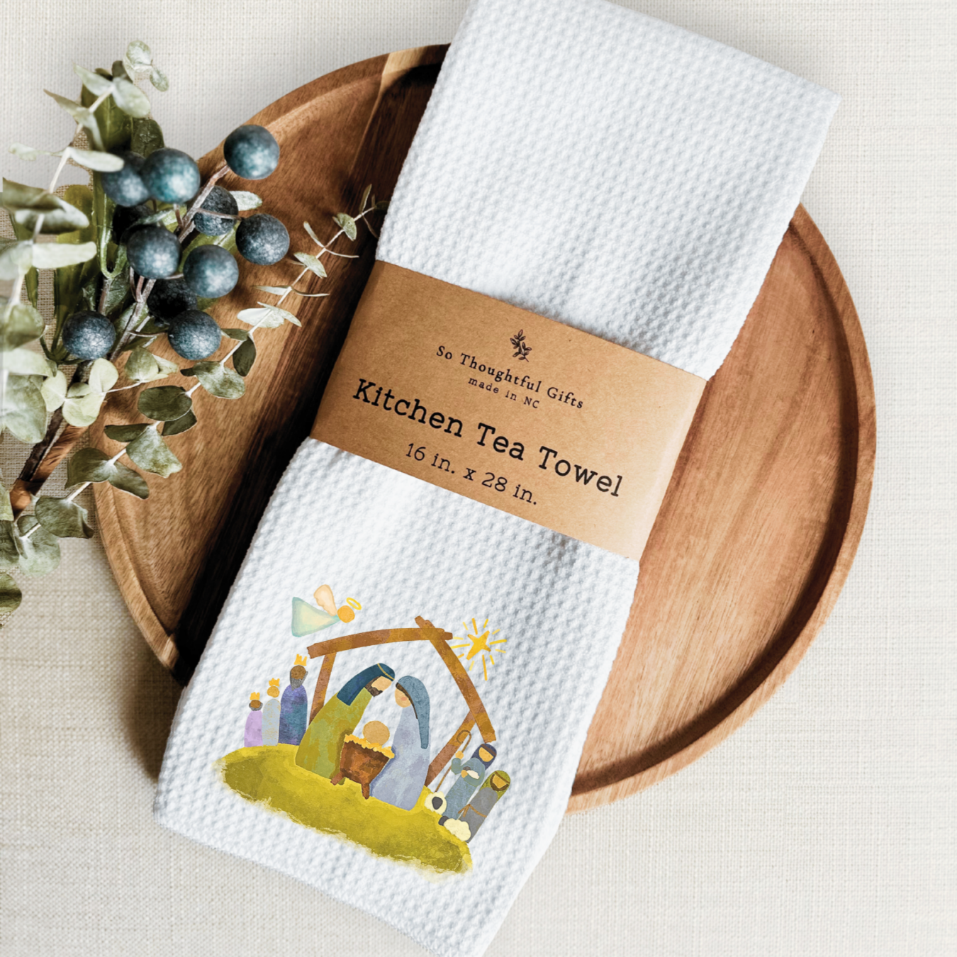 Christmas Dish Towel - Nativity Watercolor