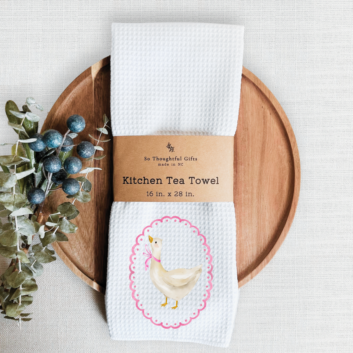 Spring Dish Towel - Pink Bow Goose