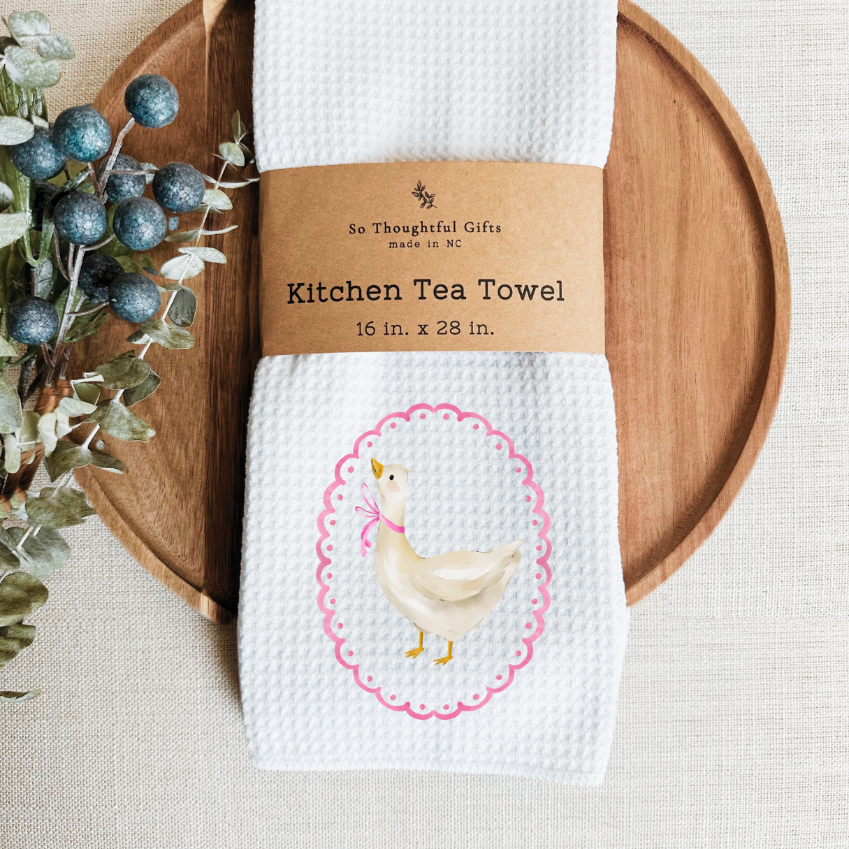 Spring Dish Towel - Pink Bow Goose