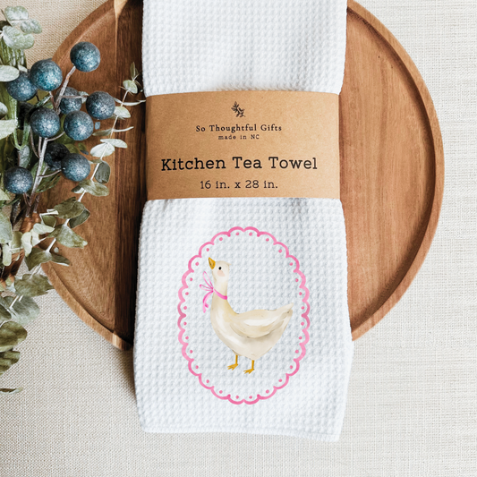 Spring Dish Towel - Pink Bow Goose