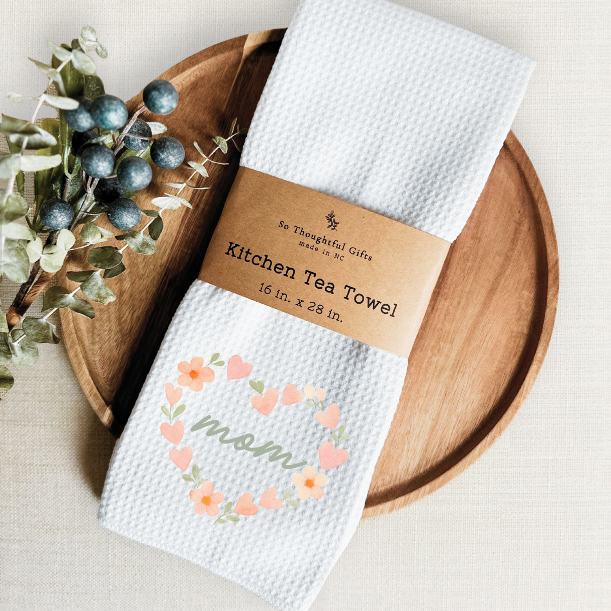 Mother’s Day Dish Towel - Mom Watercolor wreath