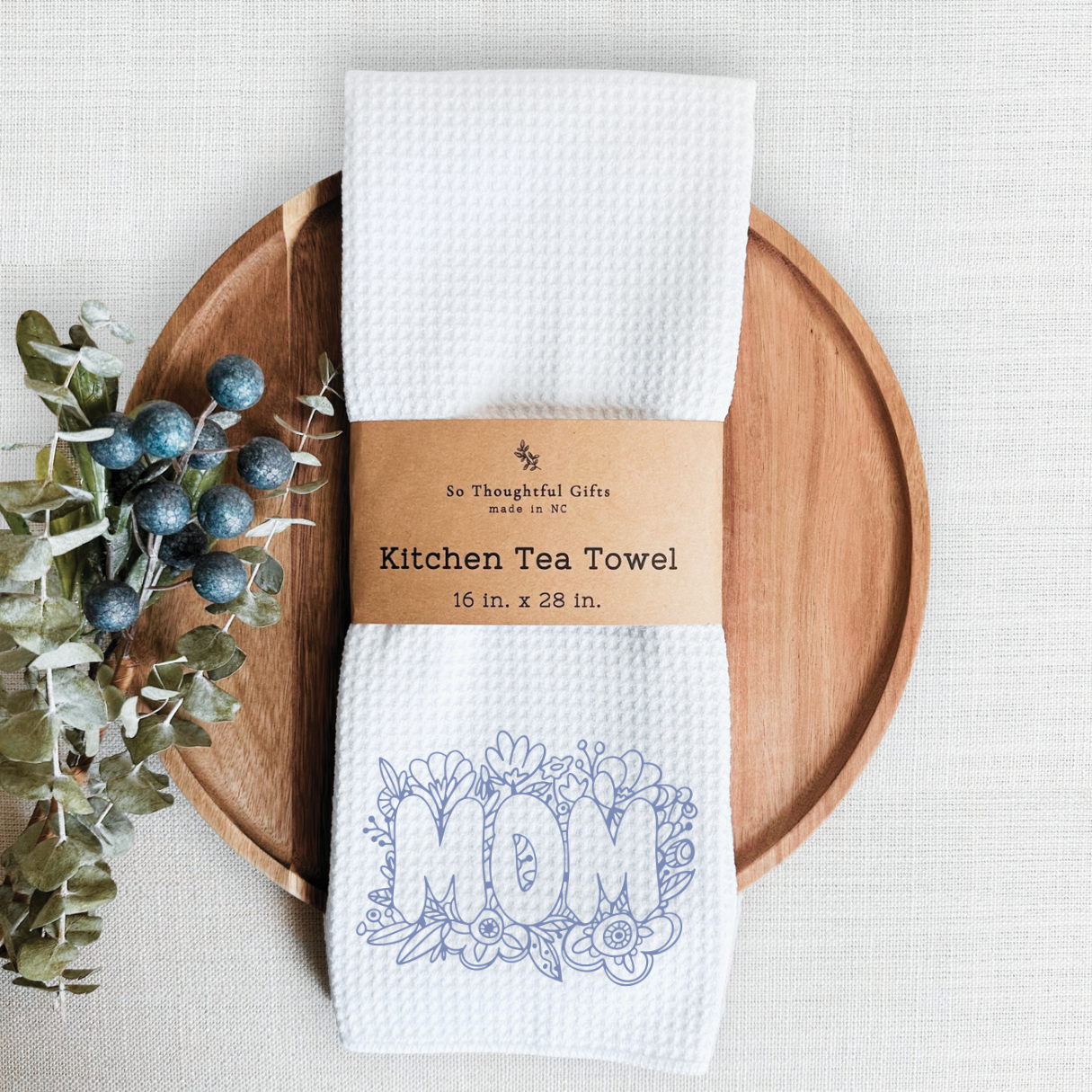 Mother’s Day Dish Towel - MOM (Dusty Blue)