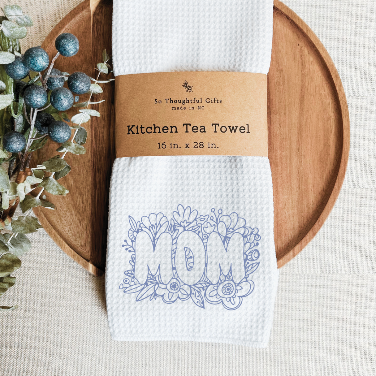 Mother’s Day Dish Towel - MOM (Dusty Blue)