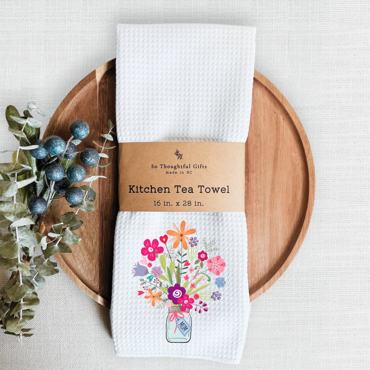 Mother’s Day Dish Towel - Flowers w/ Mom Tag