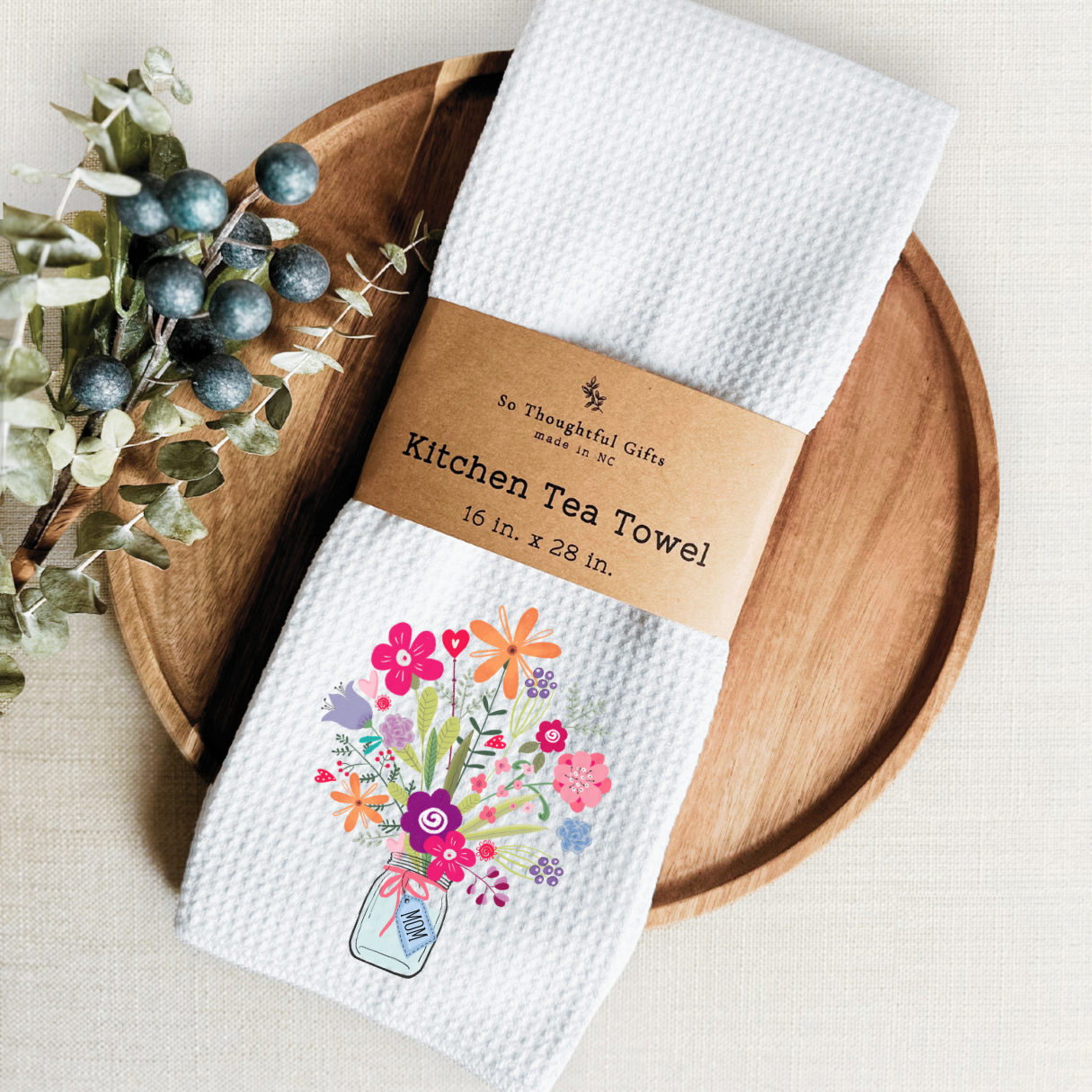 Mother’s Day Dish Towel - Flowers w/ Mom Tag
